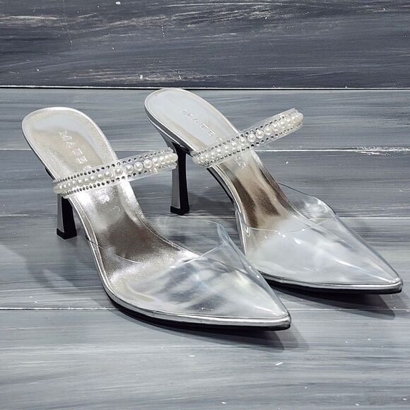 MATEO BY INC Cindy Stiletto Dress Sandles Heeled Mules Clear Pointy Toe 9.5 M - Picture 2 of 15